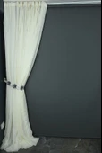 KETEN MODEL KREM RENK TEK KANAT Hazır dikilmiş Pileli Fon Perde 300*260 cm thumbnail 4