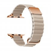 KNY Apple Watch 42 MM İçin Bakla Desenli Mıknatıslı Suni Deri Kordon-Kayış Krem - 1