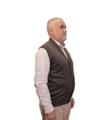 KEHİLA Erkek Füme Baba Yeleği Önden Zarif Düğmeli Klasik Çift Cepli Rahat Kesim Ince Yün Triko - 1