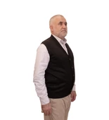 KEHİLA Erkek Siyah Baba Yeleği Önden Zarif Düğmeli Klasik Çift Cepli Rahat Kesim Ince Yün Triko - 1