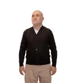 KEHİLA Erkek Siyah Baba Hırkası Önden Zarif Düğmeli Klasik Çift Cepli Rahat Kesim Ince Yün Triko - 3