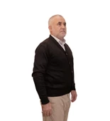 KEHİLA Erkek Siyah Baba Hırkası Önden Zarif Düğmeli Klasik Çift Cepli Rahat Kesim Ince Yün Triko - 1