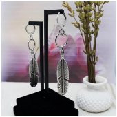 Gümüş Renk Kadın Uzun Halka Tüy Küpe - 1