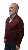 KEHİLA Erkek Bordo Baba Hırkası Önden Zarif Düğmeli Klasik Çift Cepli Rahat Kesim Ince Yün Triko - 3