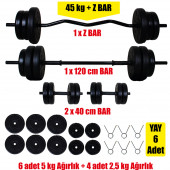 48 Kg Z-Bar (40 Kg Plaka) Halter Seti Ve Dambıl Seti - 2