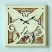 MBA MUTFAK-AHŞAP SAATLER-Saatler-MB KARE KELEBEK KABARTMALI TEMALI DUVAR SAATİ-KÜÇÜK-30x30x3,5 CM - 1