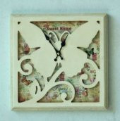 MBA MUTFAK-AHŞAP SAATLER-Saatler-MB KARE SWEET HOME TEMALI DUVAR SAATİ-KÜÇÜK-30x30x3,5 CM - 1