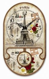 MBA MUTFAK › AHŞAP SAATLER › Saatler-MB SARKAÇLI PARIS EYFELLİ DUVAR SAATİ-KÜÇÜK-ORT-24x38 cm - 1