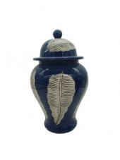 Crearthome Lacivert Üzeri Yaprak Desenli 35 cm Şah Küp SZR-KVZ-007 - 1