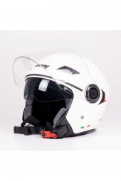 Sway 702b Yarım Kask Parlak Beyaz Güneş Vizörlü - 1