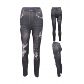 Kot Görünümlü Yaprak İşlemeli Mor Kadın Tayt No:12 - 1