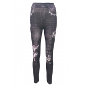 Kot Görünümlü Yaprak İşlemeli Mor Kadın Tayt No:12 - 3