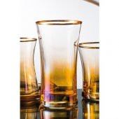 Kcd Soprano Sarı Kesme El Dekor Yaldızlı 6 Adet Desenli Su ve Meşrubat Bardak Takımı thumbnail 1