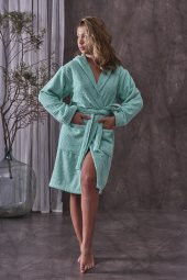 Sofia - Ekstra Yumuşak, Modern ve Özel Tasarım Pamuklu Kapüşonlu Bornoz - 2