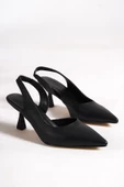 Lolly Siyah Kısa Topuklu Arkası Açık Stiletto Ayakkabı thumbnail 4