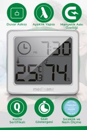 Medisana Alman Tasarım Dijital Ekranlı  Saat Sıcaklık Isı Nem Ölçer Termometre - 4