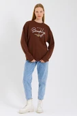 Süperlife Kadın Bisiklet Yaka Regular Fit El Yazılı Brooklyn İnce Sweatshirt SPR23SWK331 - 9