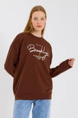 Süperlife Kadın Bisiklet Yaka Regular Fit El Yazılı Brooklyn İnce Sweatshirt SPR23SWK331 - 8