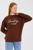 Süperlife Kadın Bisiklet Yaka Regular Fit El Yazılı Brooklyn İnce Sweatshirt SPR23SWK331 - 7