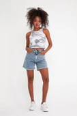 Süperlife Kadın Crop Örme Arkası Yüksek Yaka Slim Fit  Atlet-Tişort SPR21Y11 - 2