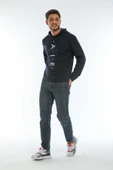 Süperlife Erkek Kapşonlu Regular Fit Air Baskılı İnce Sweatshirt SPR22SW162 - 4
