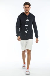 Erkek Kapşonlu Regular Air Baskılı İnce Sweatshirt SPR22SW104 - 4