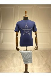 Interview O Yaka Yıldız Desen Basic Lacivert T-shirt - 2