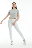 Süperlife Kadın Bisiklet Yaka Crop Örme Slim Fit Tişort SPR21Y13 - 10