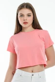 Süperlife Kadın Bisiklet Yaka Crop Örme Slim Fit Tişort SPR21Y13 - 1