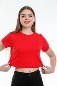 Süperlife Kadın Bisiklet Yaka Crop Örme Slim Fit Tişort SPR21Y13 - 7