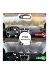 Oto Araç Araba  Uyumlu Güneşliği Ön Cam Güneşliği Parlak Güneşlik Koruyucu Perde Metalize 130x60 Cm thumbnail 5