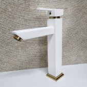 Venita Kare Aç Kapa Çanak Tipi Uzun Lavabo Bataryası Beyaz Gold - 1
