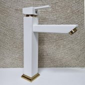 Venita Kare Aç Kapa Çanak Tipi Uzun Lavabo Bataryası Beyaz Gold - 2