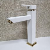 Venita Kare Aç Kapa Çanak Tipi Uzun Lavabo Bataryası Beyaz Gold - 3