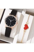 Kadın Kol Saati Bileklik Lüks Moda Şık Trend Set Saat Siyah Rose Gold - 1