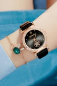 Kadın Kol Saati + Bileklik Lüks Moda Şık Trend Set Saat Siyah Rose Gold thumbnail 1