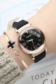 Kadın Kol Saati Bileklik Lüks Moda Şık Trend Set Saat Siyah Rose Gold thumbnail 1