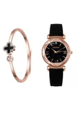 Kadın Kol Saati Bileklik Lüks Moda Şık Trend Set Saat Siyah Rose Gold thumbnail 2