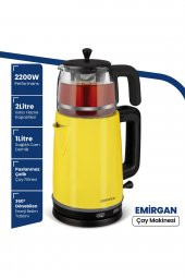 GoldMaster Emirgan Sarı Cam Demlikli Paslanmaz Çelik Çay Makinesi Ve Su Isıtıcısı - 1