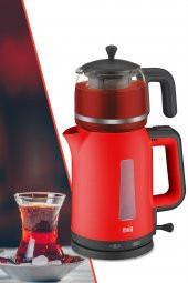 Evia Çayzade Kırmızı Cam Demlikli Bpa İçermeyen Çay Makinesi Ve Su Isıtıcısı - 2