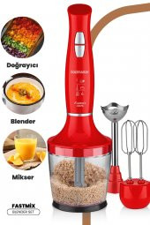 Goldmaster Fastmix Kırmızı Sessiz Hız Ayarlı 3 In 1 Doğrama Karıştırma Blender Seti - 1