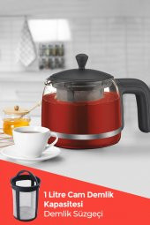 Evia Çayzade Kırmızı Cam Demlikli Bpa İçermeyen Çay Makinesi Ve Su Isıtıcısı - 3