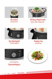 Evia 60 Dakika Zaman Ayarlı 10 Litre Bpa Içermeyen Buharlı Pişirici thumbnail 4