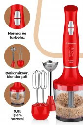 Goldmaster Fastmix Kırmızı Sessiz Hız Ayarlı 3 In 1 Doğrama Karıştırma Blender Seti - 2