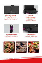 Evia Damak Mor Çıkarılabilir Plakalı Kademe ve Isı Ayarlı Tost Ve Izgara Makinesi - 6