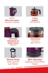 Evia Çayzade Mor Cam Demlikli Bpa İçermeyen Çay Makinesi Ve Su Isıtıcısı - 6