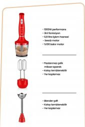 Goldmaster Fastmix Kırmızı Sessiz Hız Ayarlı 3 In 1 Doğrama Karıştırma Blender Seti - 4