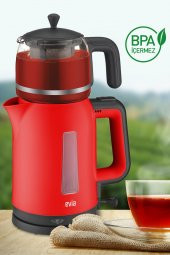 Evia Çayzade Kırmızı Cam Demlikli Bpa İçermeyen Çay Makinesi Ve Su Isıtıcısı - 5