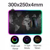 Polham RGB Işıklı Mouse Pad, 14 Işık Modlu Kaymaz Tabanlı Kauçuk Kumaş Mouse Pad 300*250*4MM - 2