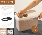 Flosoft 10 LT Un Bakliyat Erzak Saklama Kabı Deterjan Kutusu 2’li Set Füme+Krem thumbnail 1